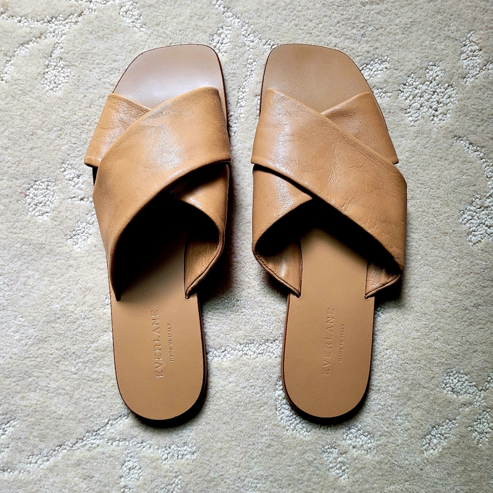 Everlane Tan Crisscross Leather Slide Sandals